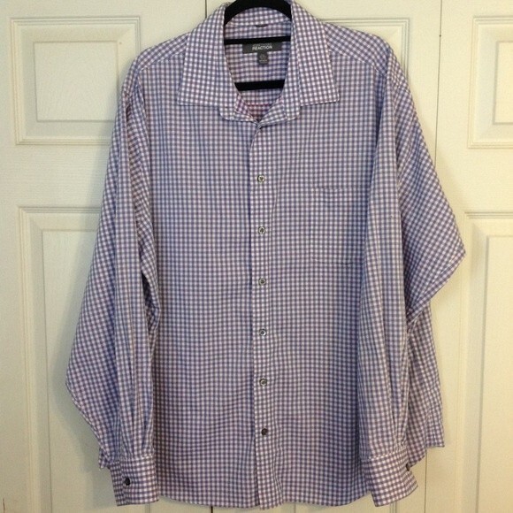 KENNETH COLE REACTION Men's XXL Cotton Button Up Blue Purple White Plaid Cotton - Picture 1 of 6